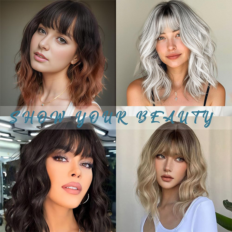 Göndör paróka egyenes frufni, természetes stílus, magas hőmérsékletű szál, DM28 modell, mechanikus feldolgozás