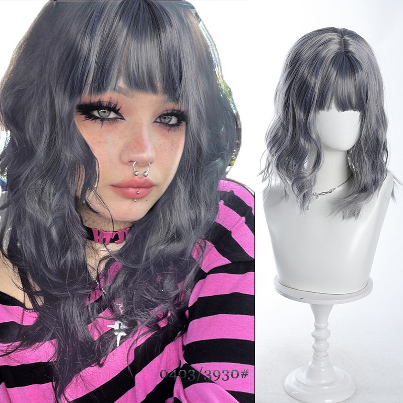 Göndör paróka egyenes frufni, természetes stílus, magas hőmérsékletű szál, DM28 modell, mechanikus feldolgozás