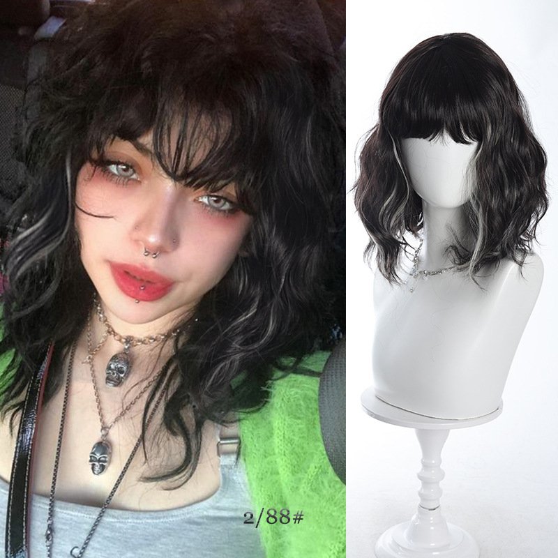 Göndör paróka egyenes frufni, természetes stílus, magas hőmérsékletű szál, DM28 modell, mechanikus feldolgozás