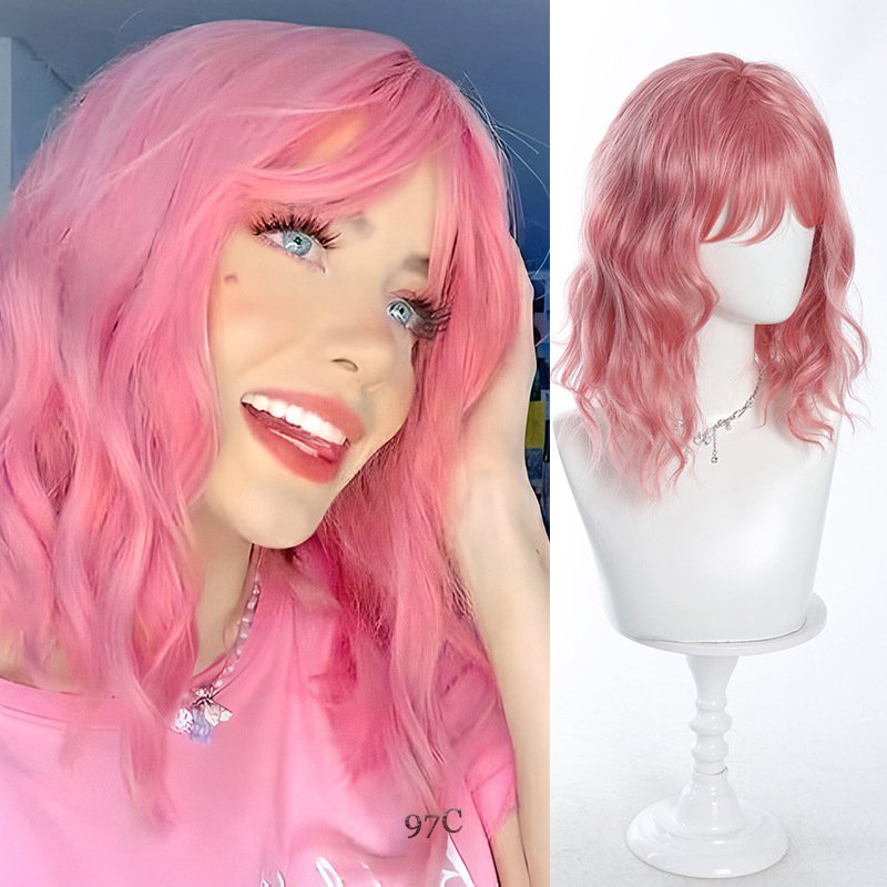 Göndör paróka egyenes frufni, természetes stílus, magas hőmérsékletű szál, DM28 modell, mechanikus feldolgozás