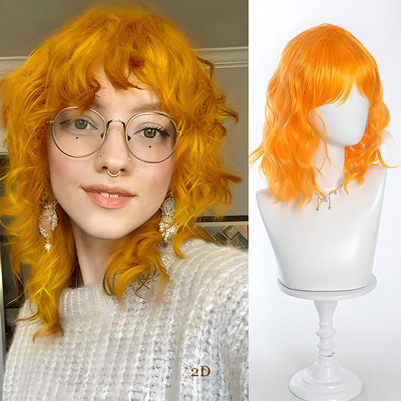 Göndör paróka egyenes frufni, természetes stílus, magas hőmérsékletű szál, DM28 modell, mechanikus feldolgozás