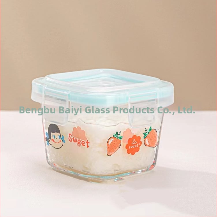 Μονωμένο κουτί φαγητού από πυρίμαχο γυαλί μποροσίλι – Ασφαλές για φούρνο μικροκυμάτων, Χωρητικότητα 301–500 ml, Καρτούν σχέδιο, Μονοστρωματικό