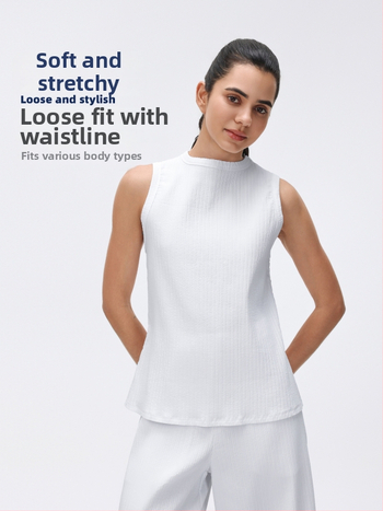 Női ujjatlan sportmellény jóga felső, laza szabású, csípőhosszú, légáteresztő anyag, 97% nylon + 3% spandex