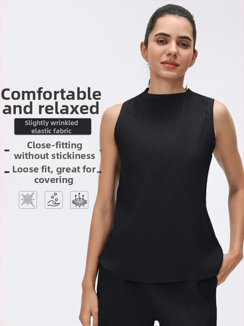 Női ujjatlan sportmellény jóga felső, laza szabású, csípőhosszú, légáteresztő anyag, 97% nylon + 3% spandex