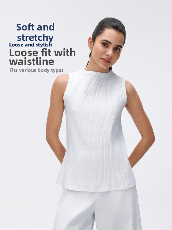 Női ujjatlan sportmellény jóga felső, laza szabású, csípőhosszú, légáteresztő anyag, 97% nylon + 3% spandex