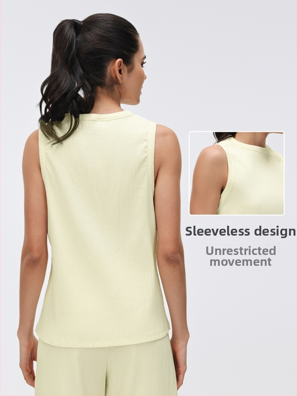 Női ujjatlan sportmellény jóga felső, laza szabású, csípőhosszú, légáteresztő anyag, 97% nylon + 3% spandex