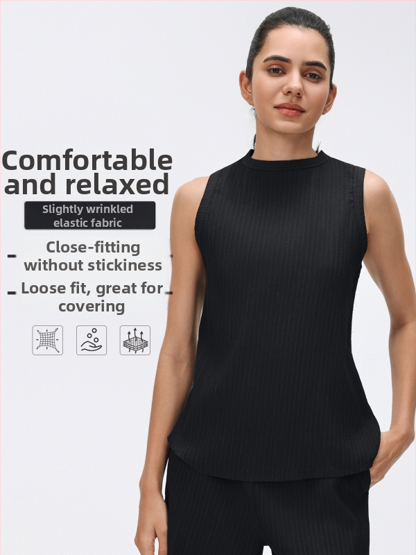 Női ujjatlan sportmellény jóga felső, laza szabású, csípőhosszú, légáteresztő anyag, 97% nylon + 3% spandex