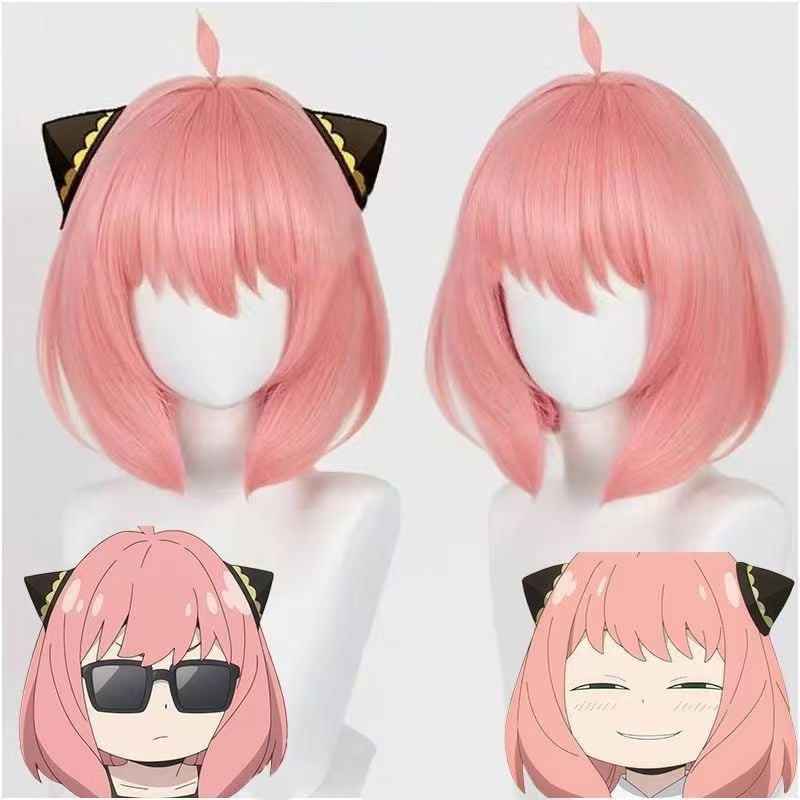 Cosplay paróka Anya Forgernek a Spy x Family-ből, rövid bob fazon, hőálló rost, festhető és permelhető