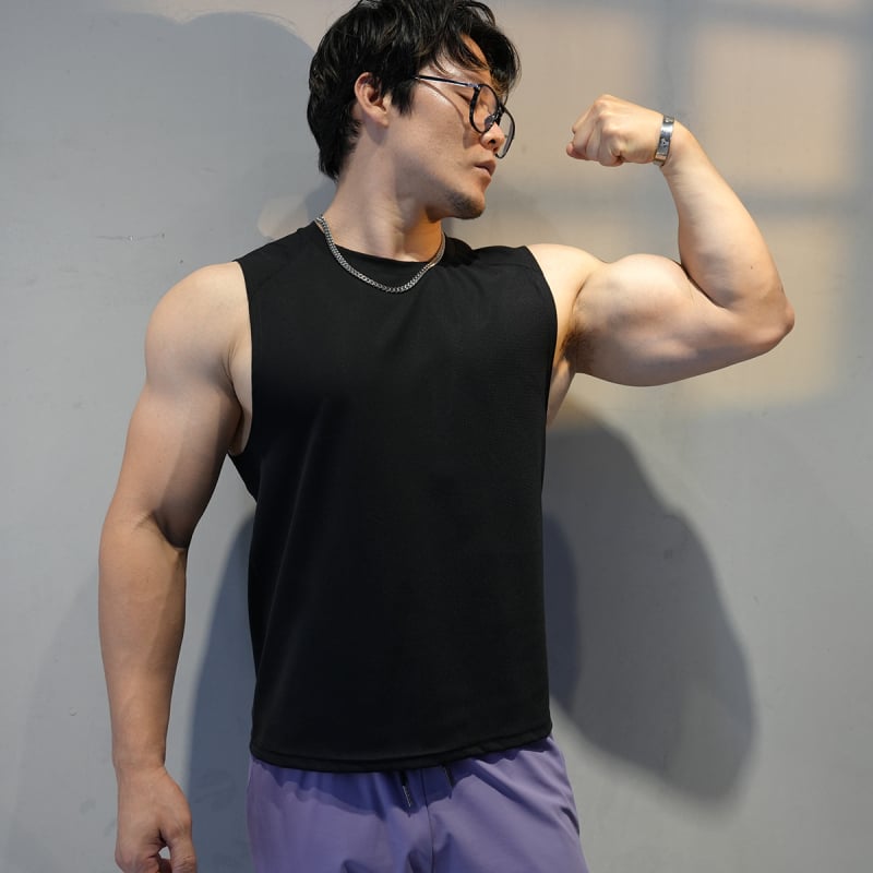 Ανδρικό αμάνικο αθλητικό γιλέκο, ελεύθερη γραμμή, φαρδιά ώμων, ύφασμα Lycra/Nylon που στεγνώνει γρήγορα, κατάλληλο για τρέξιμο και προπόνηση