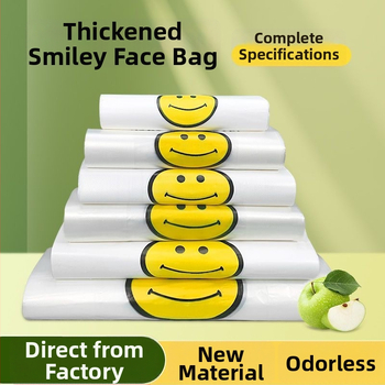 Átlátszó egyszer használatos műanyag zacskó mosollyal, takeaway és vásárláshoz, vastagított kivitel, 500 darabos csomag, nem biológiailag lebomló