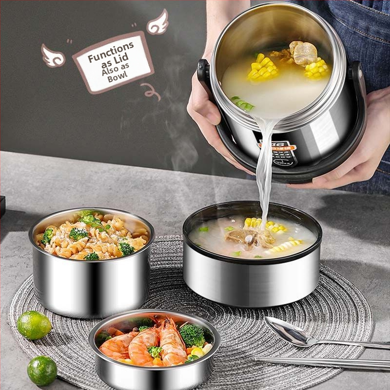 Δοχείο γευμάτων από ανοξείδωτου χάλυβα 304, κυλινδρικό, συμβατό με μικροκύματα, μονής στρώσης