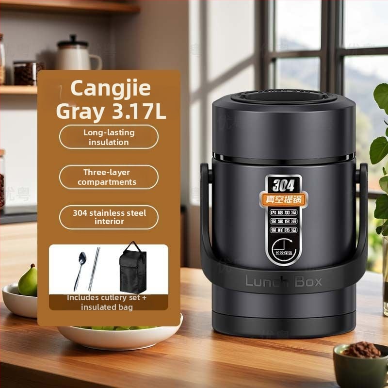 Δοχείο γευμάτων από ανοξείδωτου χάλυβα 304, κυλινδρικό, συμβατό με μικροκύματα, μονής στρώσης