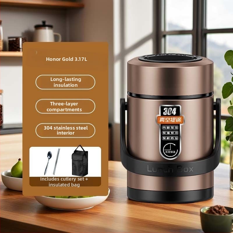 Δοχείο γευμάτων από ανοξείδωτου χάλυβα 304, κυλινδρικό, συμβατό με μικροκύματα, μονής στρώσης