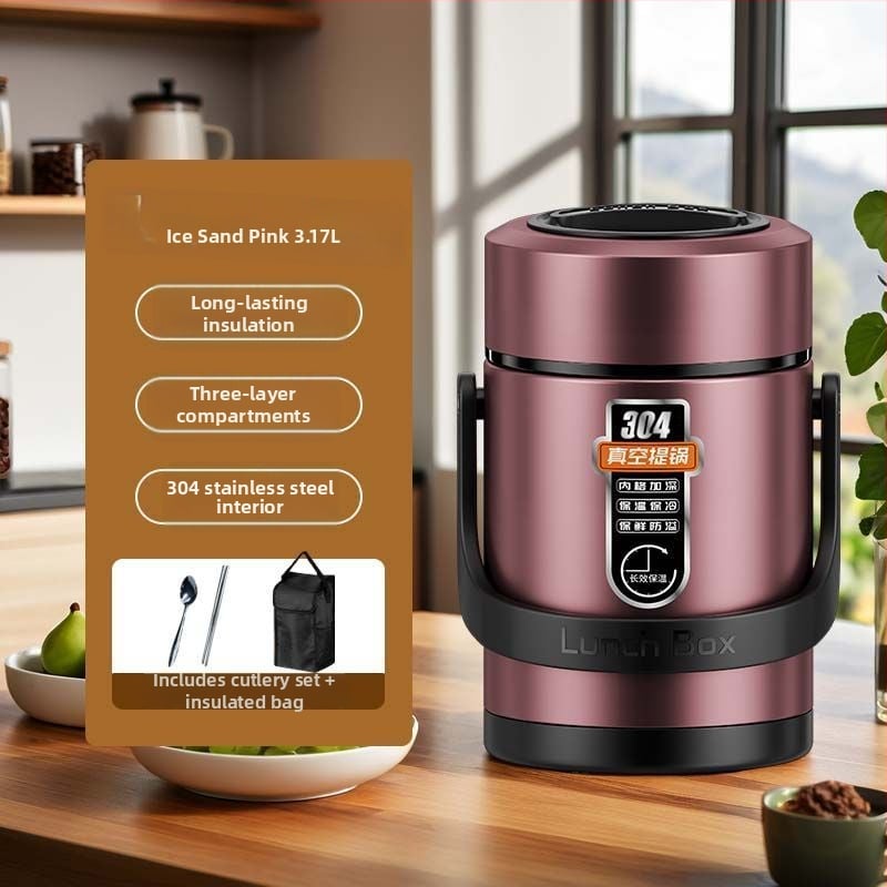 Δοχείο γευμάτων από ανοξείδωτου χάλυβα 304, κυλινδρικό, συμβατό με μικροκύματα, μονής στρώσης