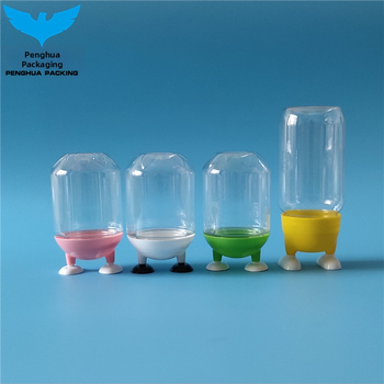 Бутилка с форма на малки крачета, прозрачен PET, персонализирана обработка, печатано лого, капак с малки крачета