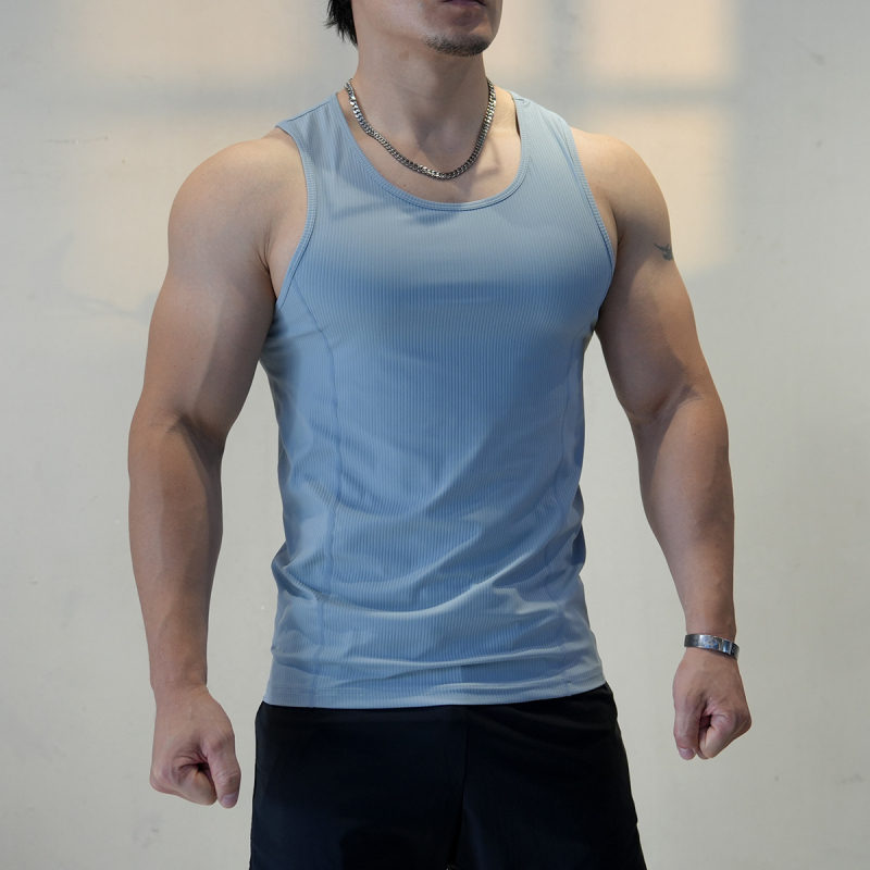 Muška bezrukavna fitness majica s prugama, brzo sušeća tkanina od 88% najlona, ljeto 2025