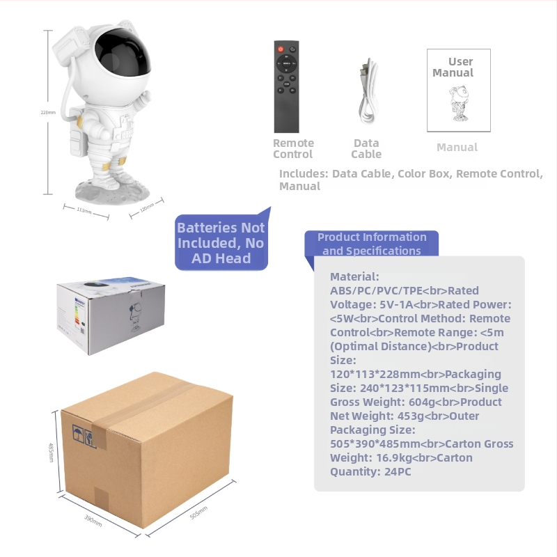 Lampa projekcije zvijezdanog neba u stilu astronauta, Bluetooth zvučnik, USB napajanje, daljinski upravljač
