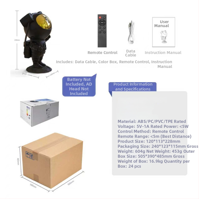 Lampa projekcije zvijezdanog neba u stilu astronauta, Bluetooth zvučnik, USB napajanje, daljinski upravljač