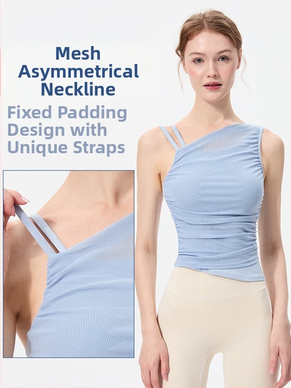 Αθλητικό γιλέκο με ακανόνιστο σταθερό κύπελλο, κεκλιμένους ώμους και πάνελ από δίχτυ, διαπνέον και γρήγορο στέγνωμα από νάιλον/spandex, κατάλληλο για όλες τις εποχές