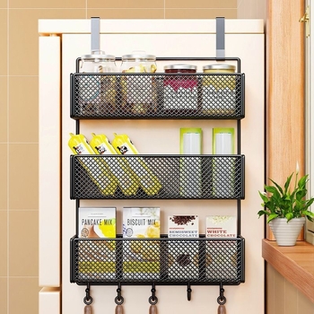 Стенно рафт-органайзер за хладилник, многослоен дизайн за фолио и подправки, монтаж без пробиване