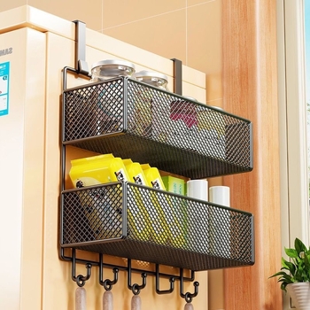 Стенно рафт-органайзер за хладилник, многослоен дизайн за фолио и подправки, монтаж без пробиване