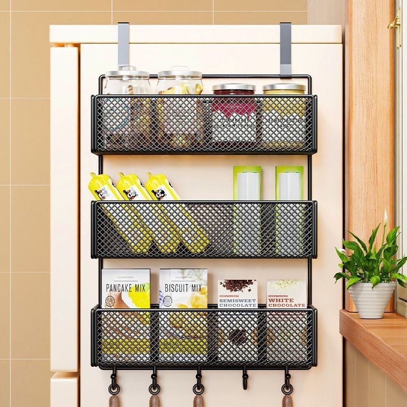 Стенно рафт-органайзер за хладилник, многослоен дизайн за фолио и подправки, монтаж без пробиване