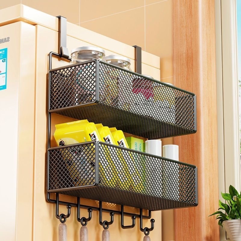 Стенно рафт-органайзер за хладилник, многослоен дизайн за фолио и подправки, монтаж без пробиване