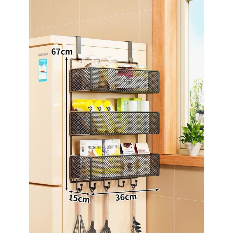 Стенно рафт-органайзер за хладилник, многослоен дизайн за фолио и подправки, монтаж без пробиване