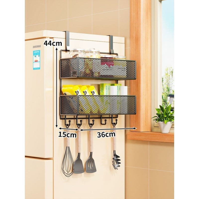 Стенно рафт-органайзер за хладилник, многослоен дизайн за фолио и подправки, монтаж без пробиване