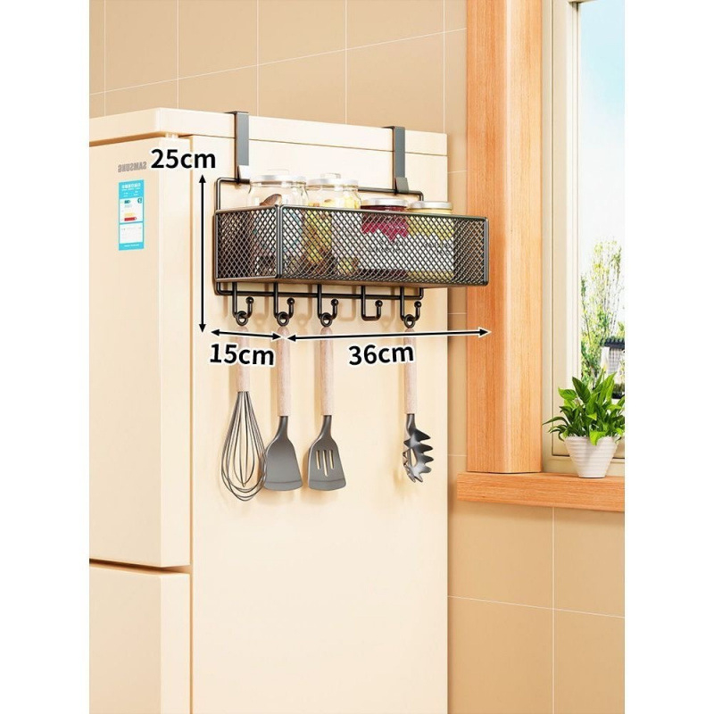 Стенно рафт-органайзер за хладилник, многослоен дизайн за фолио и подправки, монтаж без пробиване