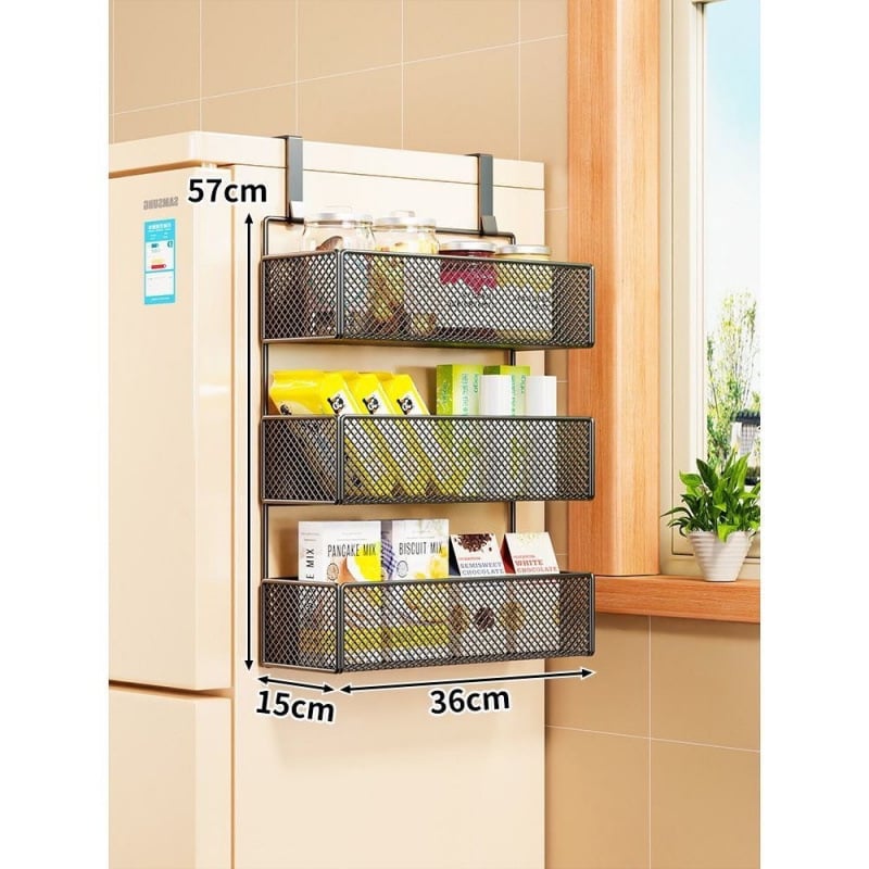 Стенно рафт-органайзер за хладилник, многослоен дизайн за фолио и подправки, монтаж без пробиване