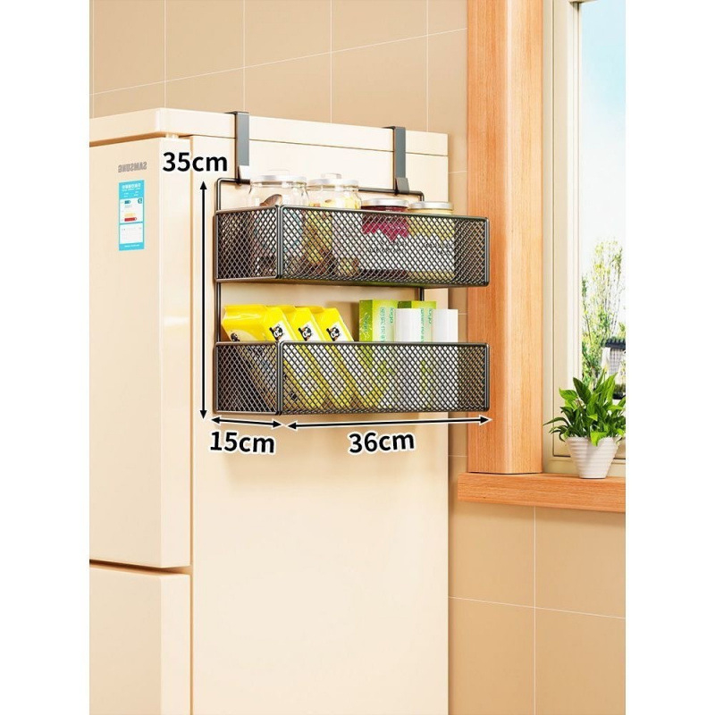 Стенно рафт-органайзер за хладилник, многослоен дизайн за фолио и подправки, монтаж без пробиване