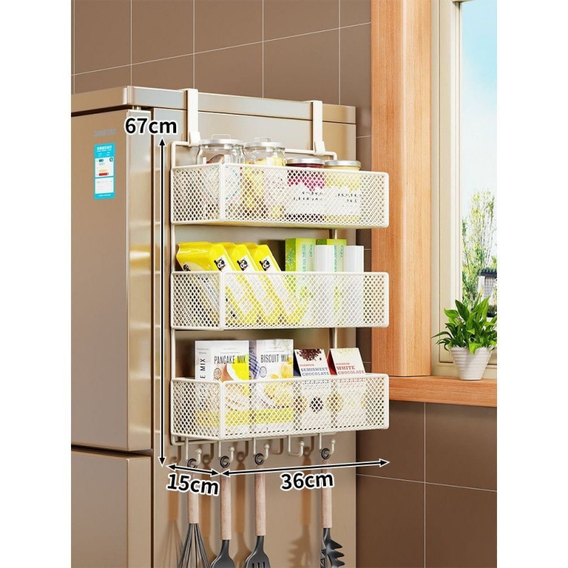 Стенно рафт-органайзер за хладилник, многослоен дизайн за фолио и подправки, монтаж без пробиване