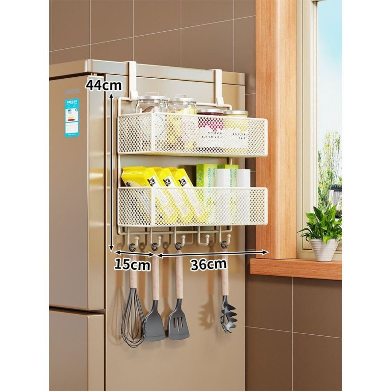 Стенно рафт-органайзер за хладилник, многослоен дизайн за фолио и подправки, монтаж без пробиване