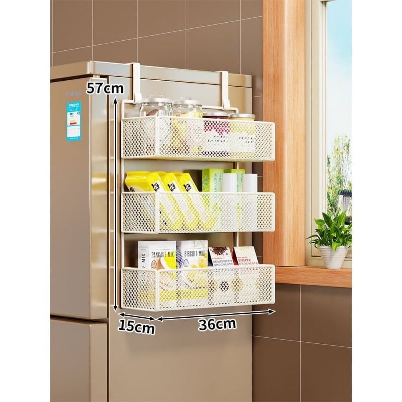 Стенно рафт-органайзер за хладилник, многослоен дизайн за фолио и подправки, монтаж без пробиване