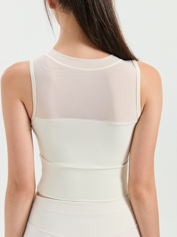 Γυναικείο αμάνικο αθλητικό γιλέκο με διχτυωτό πάνελ, ενσωματωμένη στήριξη για τρέξιμο και γιόγκα, μονοκόμματη κατασκευή, κατάλληλο για καλοκαίρι, άνοιξη, φθινόπωρο, 80% νάιλον, 20% σπαντέξ