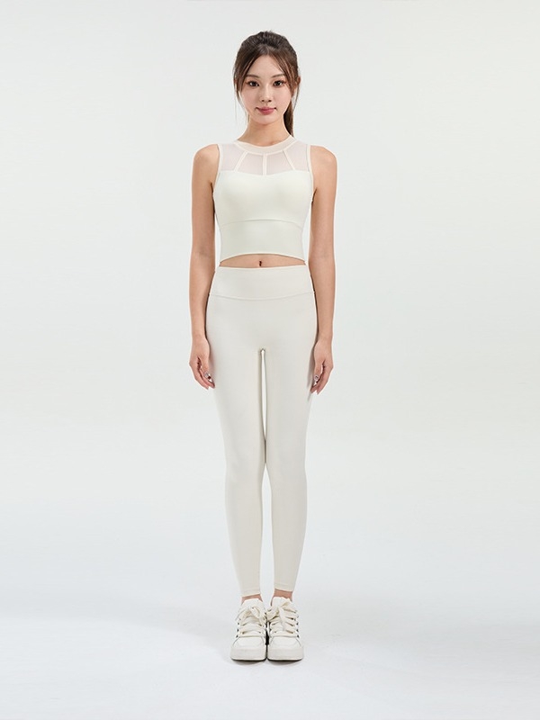 Γυναικείο αμάνικο αθλητικό γιλέκο με διχτυωτό πάνελ, ενσωματωμένη στήριξη για τρέξιμο και γιόγκα, μονοκόμματη κατασκευή, κατάλληλο για καλοκαίρι, άνοιξη, φθινόπωρο, 80% νάιλον, 20% σπαντέξ