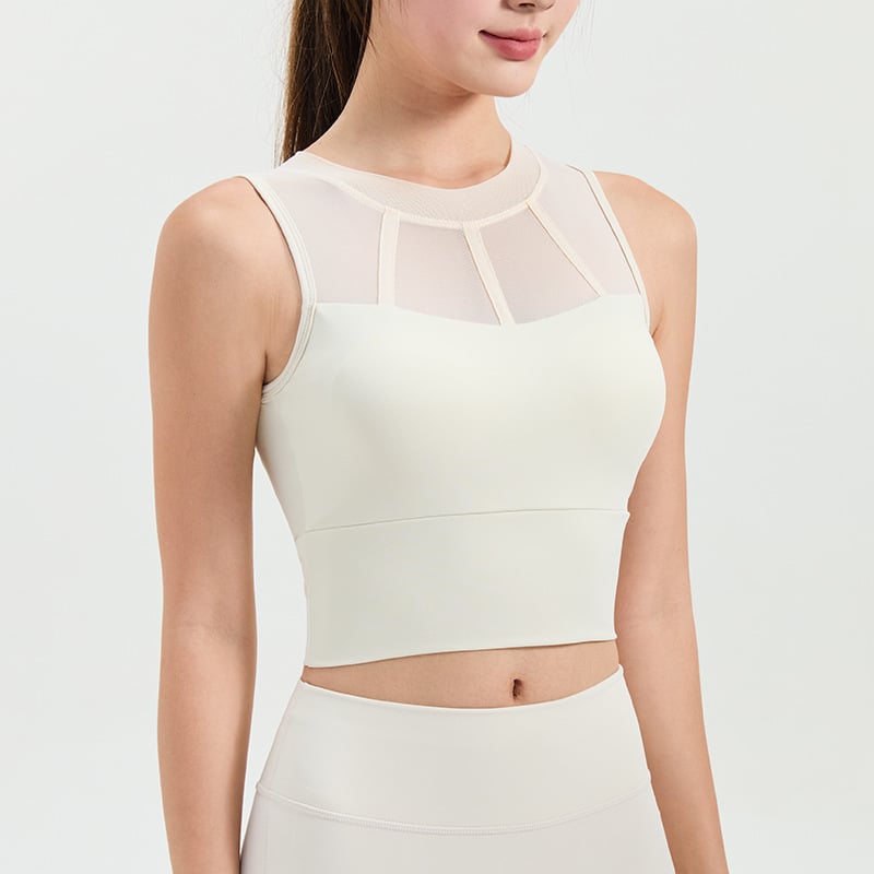 Γυναικείο αμάνικο αθλητικό γιλέκο με διχτυωτό πάνελ, ενσωματωμένη στήριξη για τρέξιμο και γιόγκα, μονοκόμματη κατασκευή, κατάλληλο για καλοκαίρι, άνοιξη, φθινόπωρο, 80% νάιλον, 20% σπαντέξ