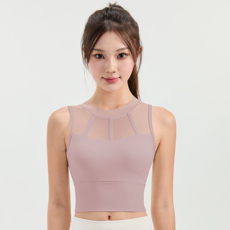 Γυναικείο αμάνικο αθλητικό γιλέκο με διχτυωτό πάνελ, ενσωματωμένη στήριξη για τρέξιμο και γιόγκα, μονοκόμματη κατασκευή, κατάλληλο για καλοκαίρι, άνοιξη, φθινόπωρο, 80% νάιλον, 20% σπαντέξ