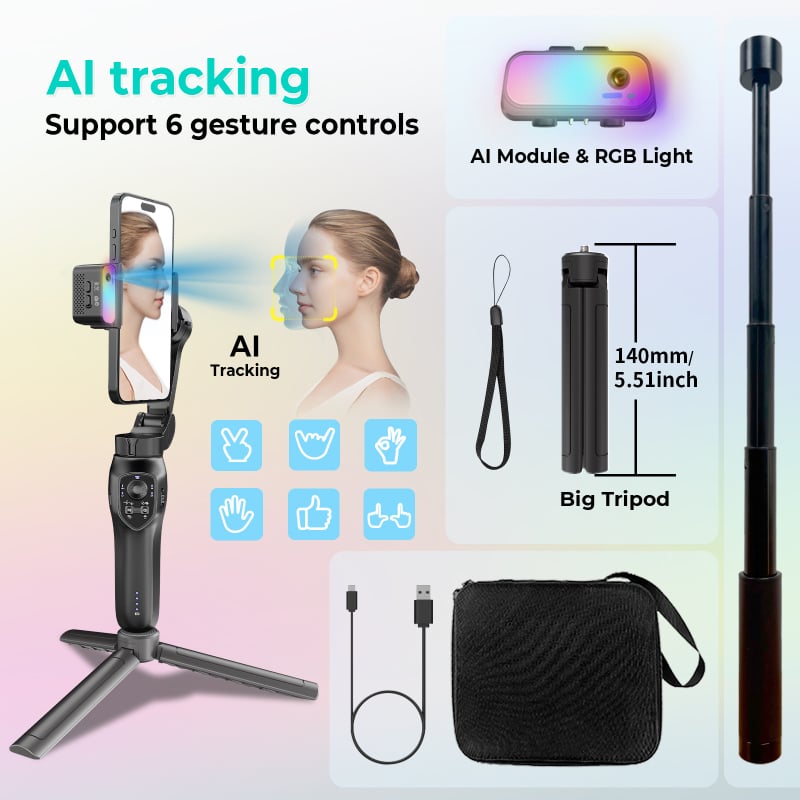 Comitok стабилизатор за мобилен телефон, ръчен сгъваем гимбал, анти-трептене, Bluetooth, ABS конструкция