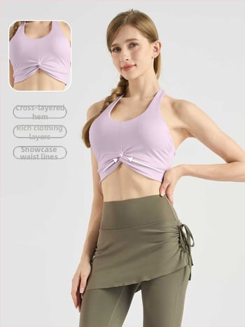 Ženski halter-top za jogu, brzo sušeći materijal, umetci za grudi, otvoren leđa
