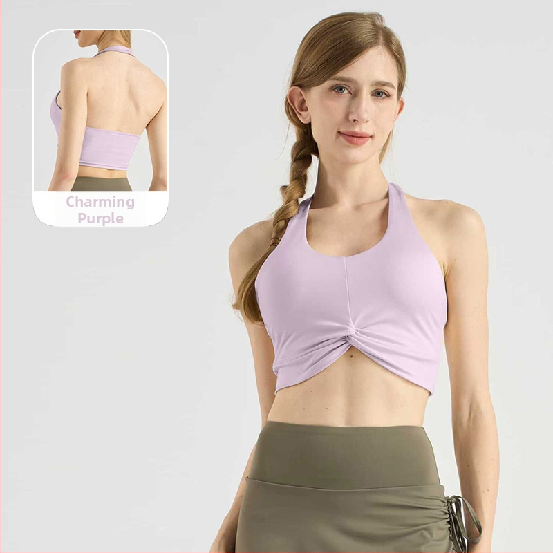 Ženski halter-top za jogu, brzo sušeći materijal, umetci za grudi, otvoren leđa