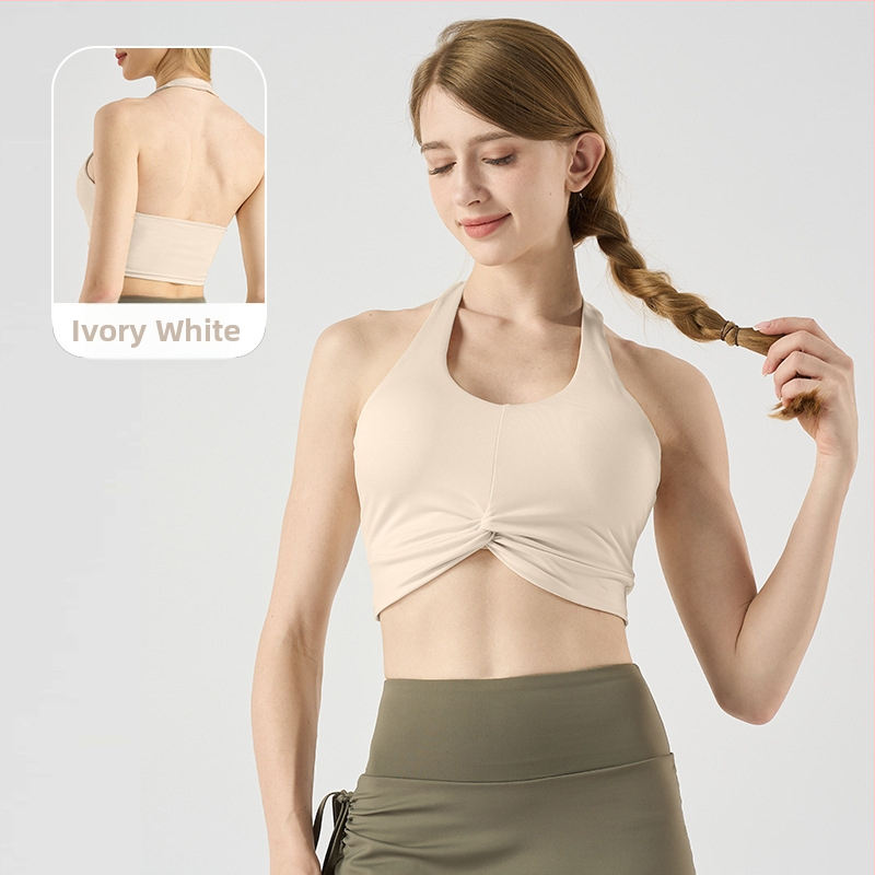 Ženski halter-top za jogu, brzo sušeći materijal, umetci za grudi, otvoren leđa