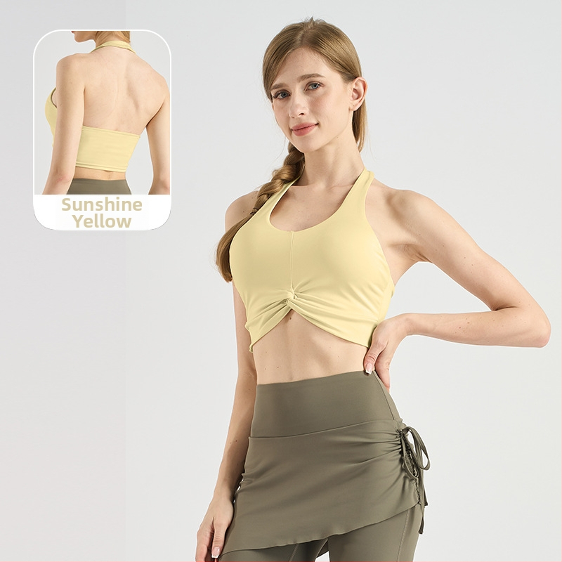 Ženski halter-top za jogu, brzo sušeći materijal, umetci za grudi, otvoren leđa