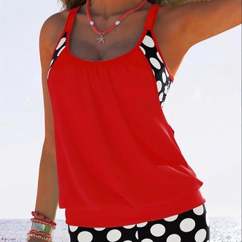 Tankini kupaći s točkicama, bez rukava, s umetkom za grudi, 82% najlon / 18% elastin, 210 g/m2