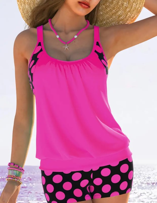 Tankini kupaći s točkicama, bez rukava, s umetkom za grudi, 82% najlon / 18% elastin, 210 g/m2