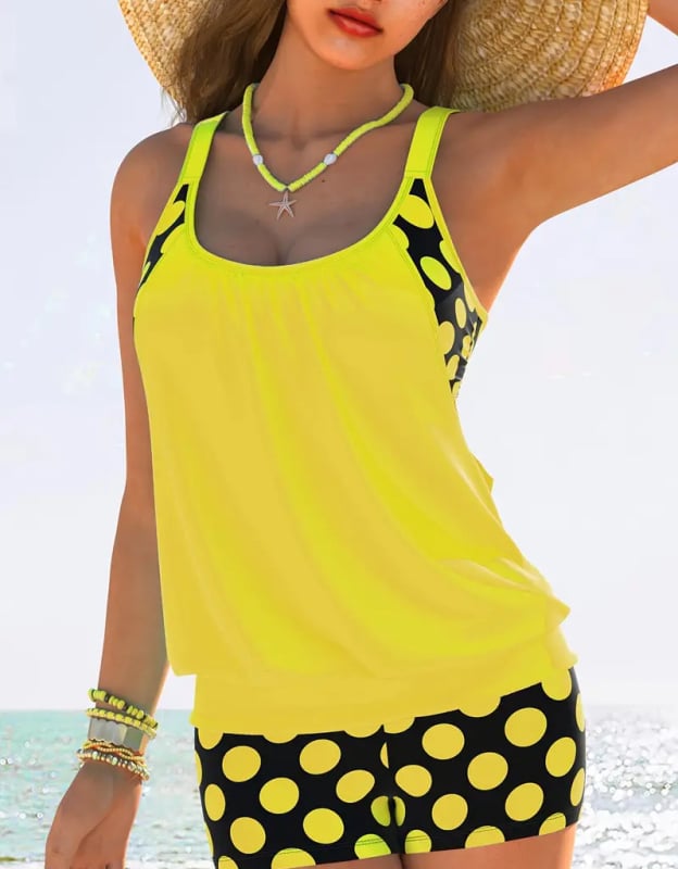 Tankini kupaći s točkicama, bez rukava, s umetkom za grudi, 82% najlon / 18% elastin, 210 g/m2