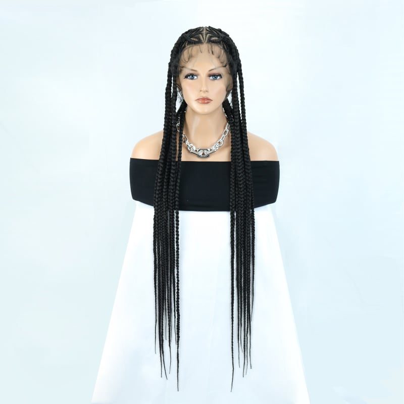 Egzotična perika s potpuno čipkastim pokrovom, ručno heklane pletenice, bangs, kosa od japanskog svile, model Jj-w-80-5