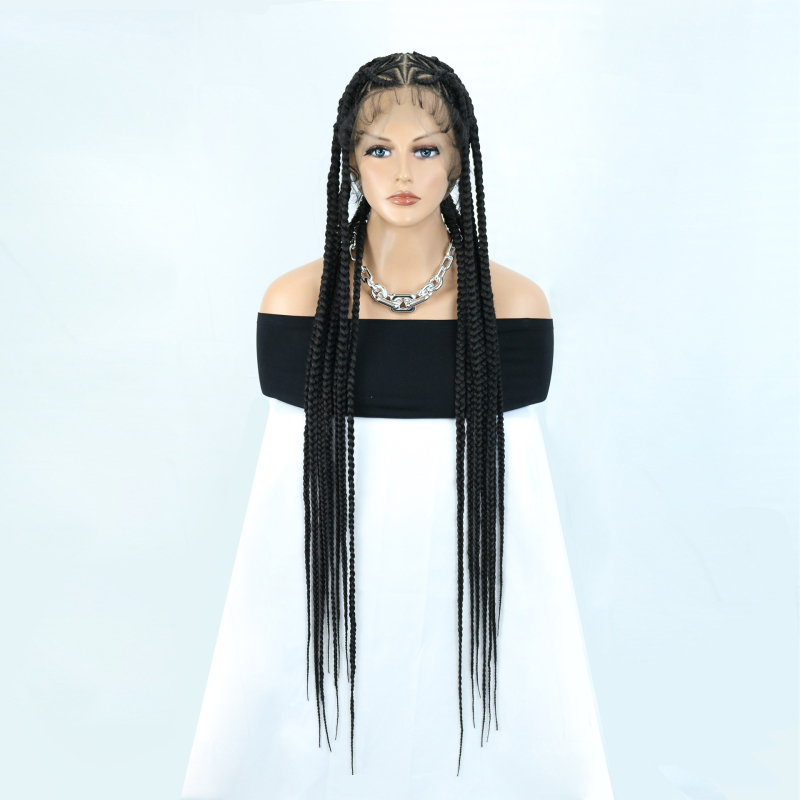 Egzotična perika s potpuno čipkastim pokrovom, ručno heklane pletenice, bangs, kosa od japanskog svile, model Jj-w-80-5