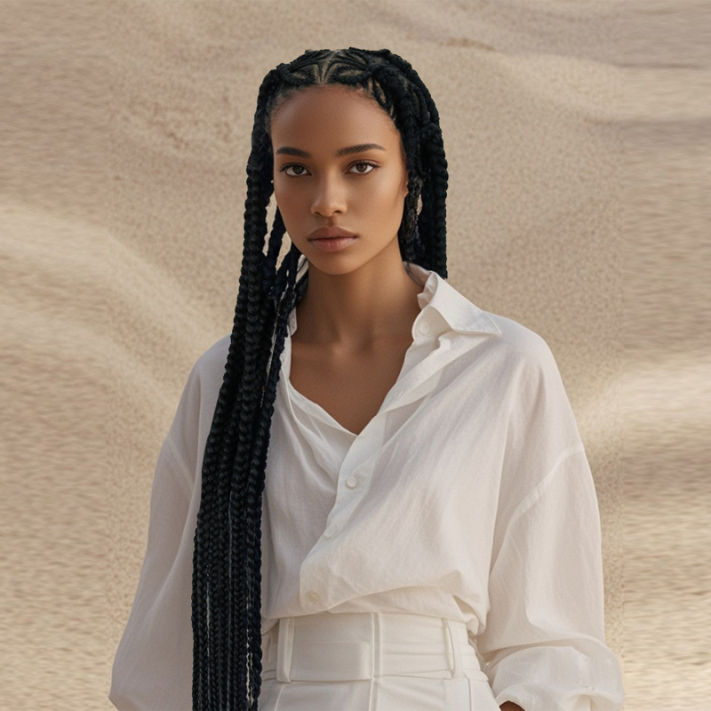 Egzotična perika s potpuno čipkastim pokrovom, ručno heklane pletenice, bangs, kosa od japanskog svile, model Jj-w-80-5